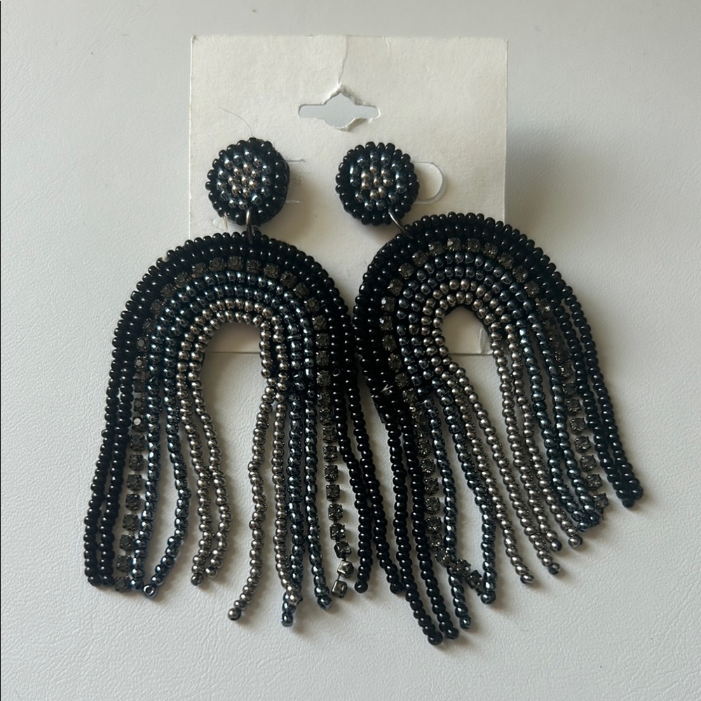 Elegant Black and Silver Beaded Earrings